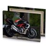a red and black motorcycle parked in front of building burgundy canvas - Image 4