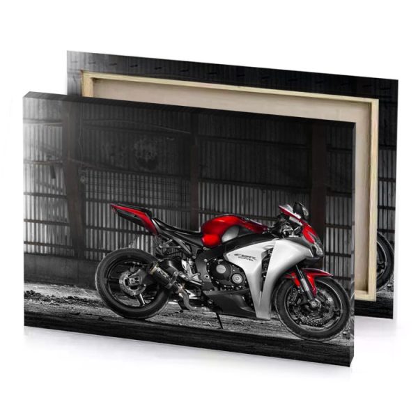 a red and white motorcycle parked in garage firebrick canvas - Image 4