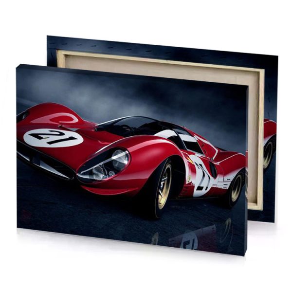 a red and white race car with number on it burgundy canvas - Image 4