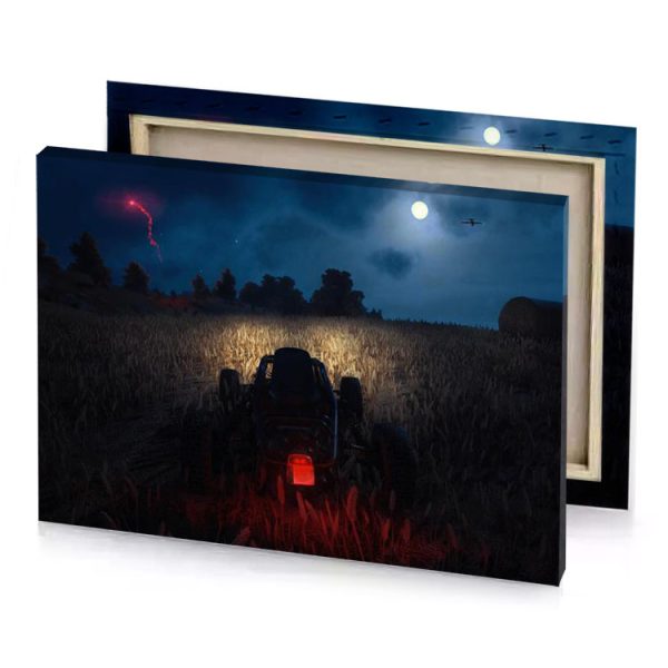 a red car driving through field at night camouflage green canvas - Image 4