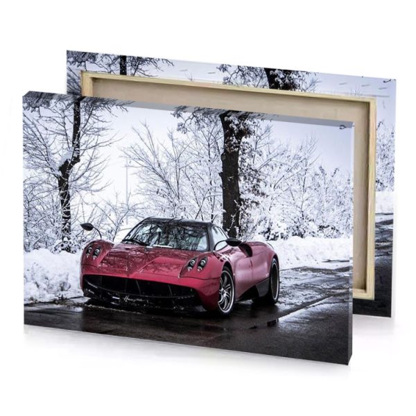 a red car is parked on the side of road garnet canvas - Image 4