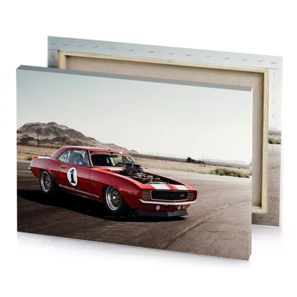 a red car parked in parking lot burgundy canvas - Image 4