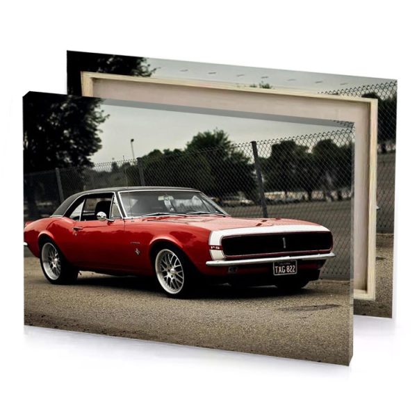 a red car parked on dirt road maroon canvas - Image 4