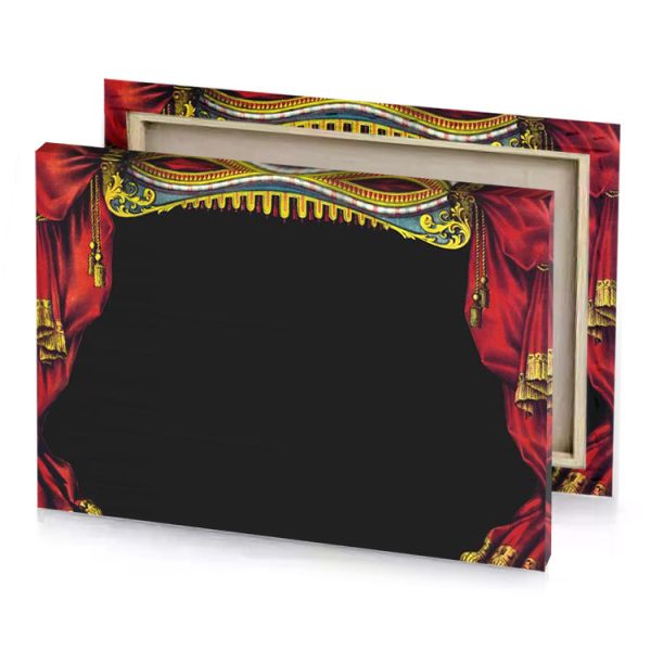 a red curtain with gold trim and black background zinnwaldite brown canvas - Image 4