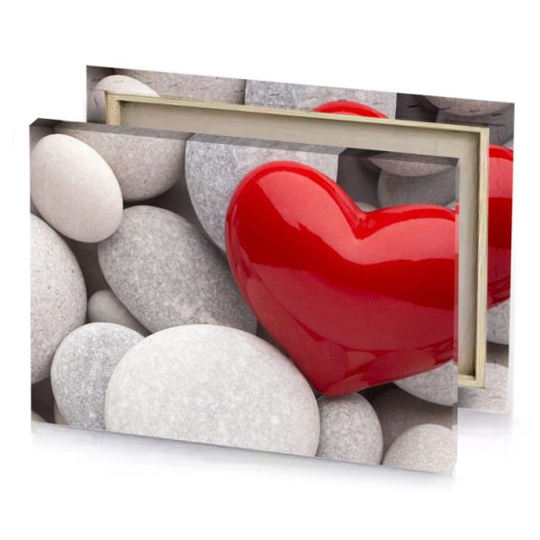 a red heart surrounded by white and gray rocks brown canvas - Image 4