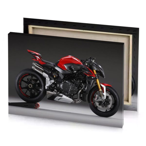 a red motorcycle is parked in studio firebrick canvas - Image 4