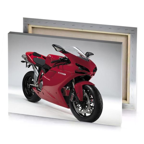 a red motorcycle is shown in studio brown canvas - Image 4
