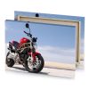 a red motorcycle parked on concrete road light steel blue canvas - Image 4