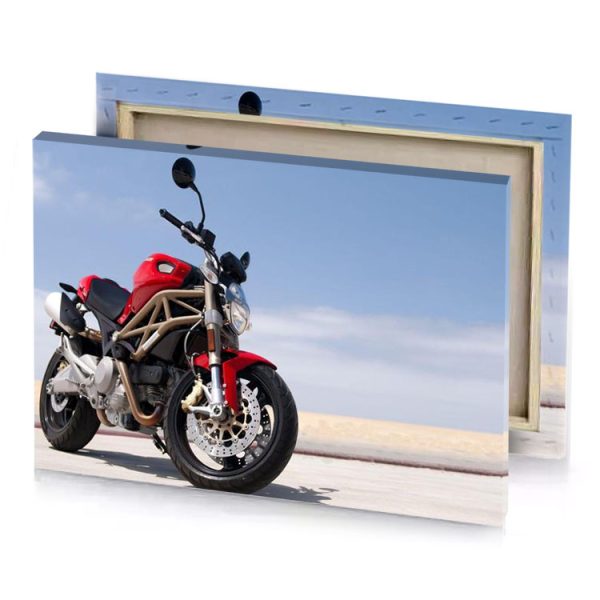 a red motorcycle parked on concrete road light steel blue canvas - Image 4