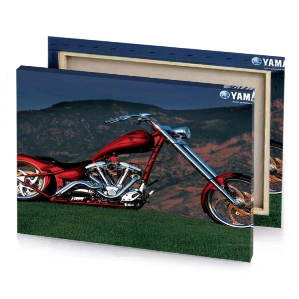 a red motorcycle parked on top of hill brown canvas - Image 4