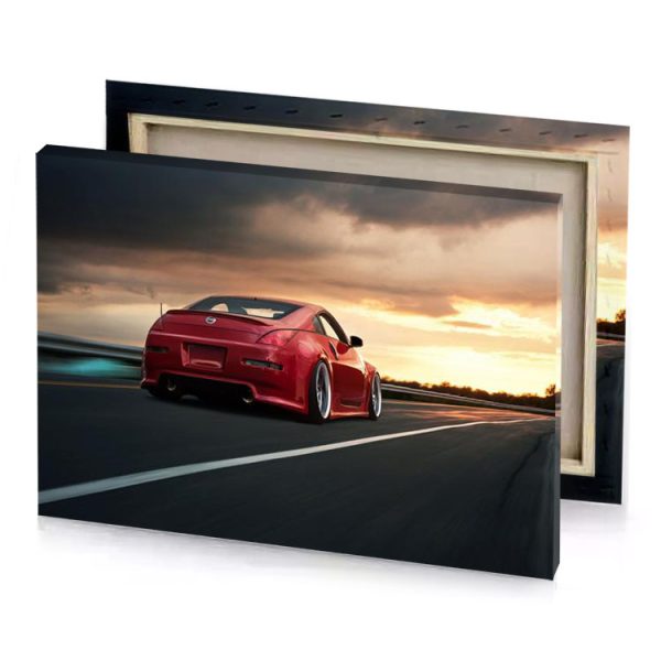 a red sports car driving down road burgundy canvas - Image 4