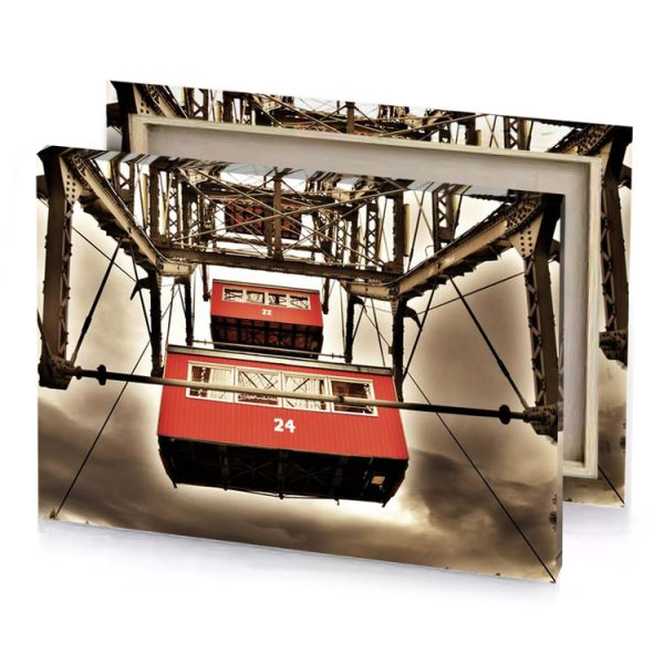 a red train car is suspended over vermilion canvas - Image 4