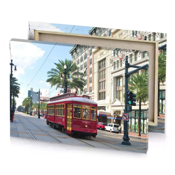 a red trolley car on city street garnet canvas - Image 4