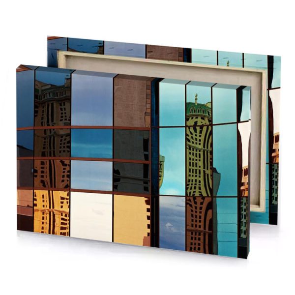 a reflection of building in glass manatee canvas - Image 4