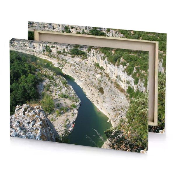 a river in rocky area with boat the water silver canvas - Image 4