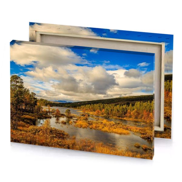 a river surrounded by trees and grass tan canvas - Image 4