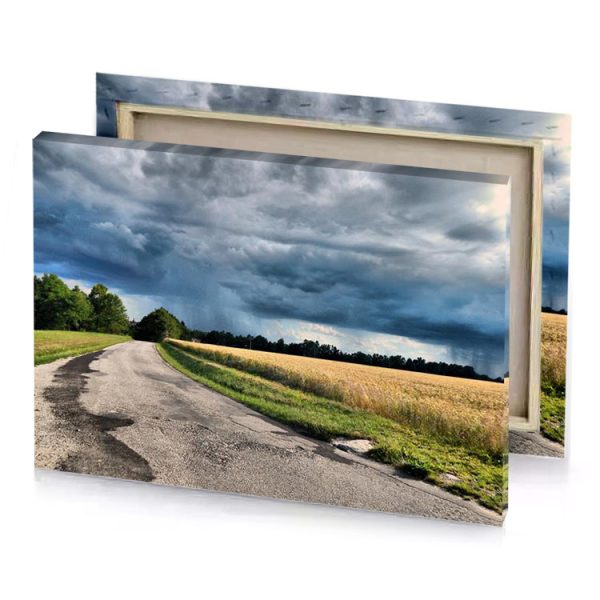 a road with field of grass and cloudy sky slate gray canvas - Image 4
