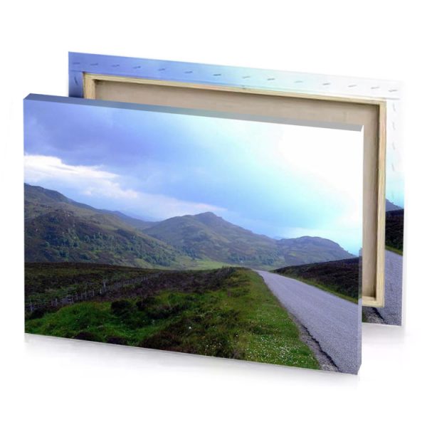 a road with mountain in the background baby blue canvas - Image 4
