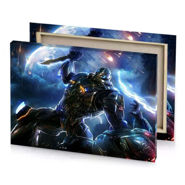 a robot in the middle of dark forest steel blue canvas - Image 4