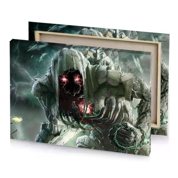 a robot with red face and green eyes smoky black canvas - Image 4