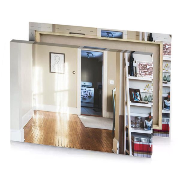 a room with book shelf and case linen canvas - Image 4