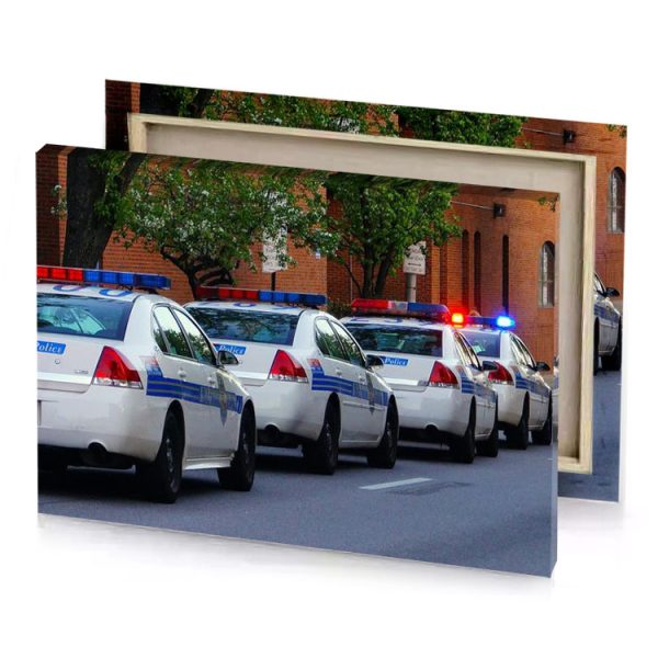 a row of police cars parked on street midnight blue canvas - Image 4