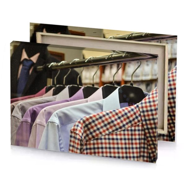a row of shirts hanging on rail silver canvas - Image 4