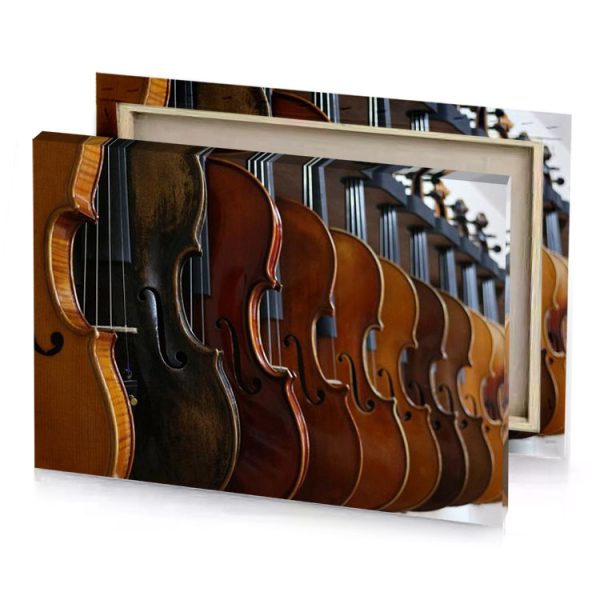 a row of violins hanging on wall zinnwaldite brown canvas - Image 4