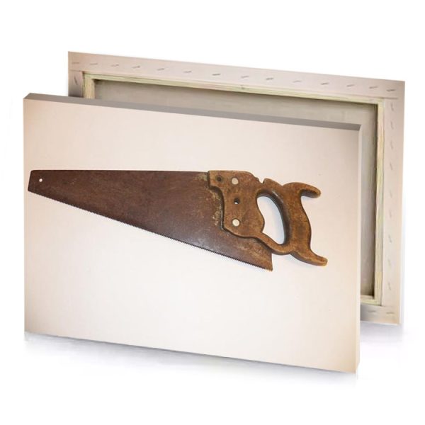 a saw is sitting on white surface garnet canvas - Image 4