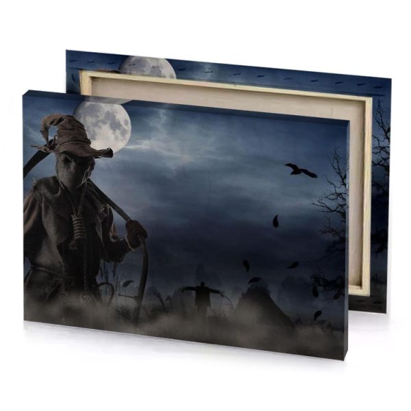a scare in graveyard with full moon dim gray canvas - Image 4