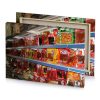 a shelf filled with lots of different types snacks brown canvas - Image 4