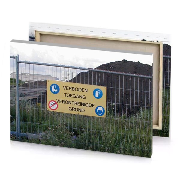a sign on fence dark khaki canvas - Image 4