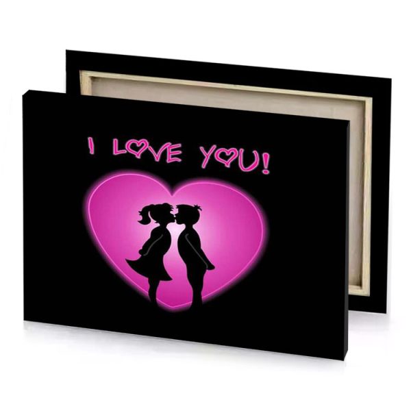 a silhouette of couple kissing in front heart deep cerise canvas - Image 4