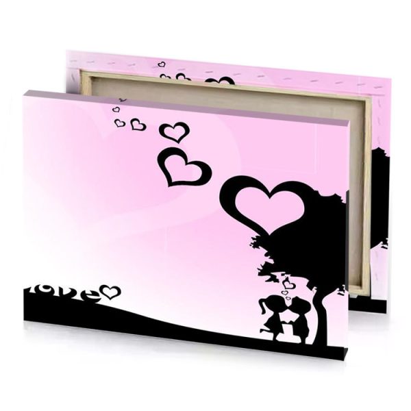 a silhouette of girl holding heart piggy pink canvas - Image 4