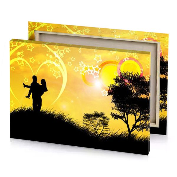a silhouette of man standing on hill with stars in banana yellow canvas - Image 4