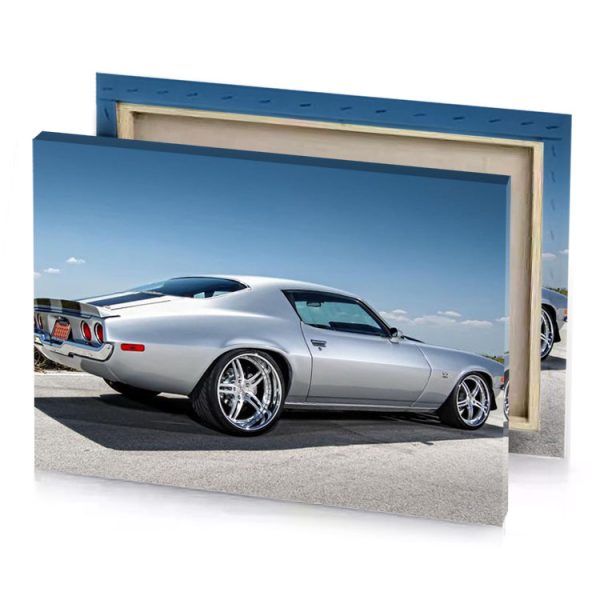 a silver car parked on the side of road moonstone blue canvas - Image 4