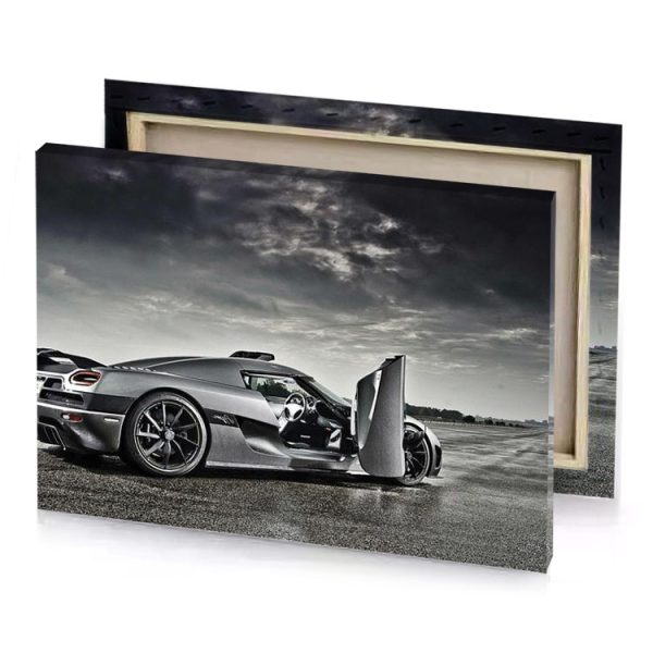 a silver sports car parked on road canvas - Image 4