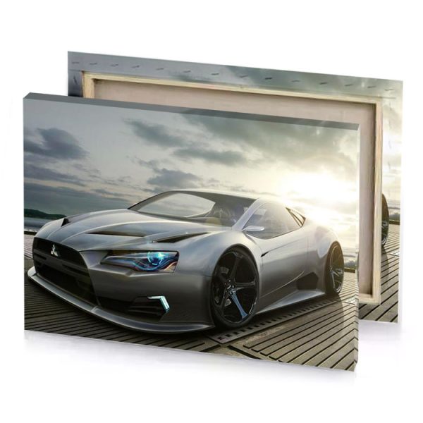 a silver sports car parked on wooden dock canvas - Image 4