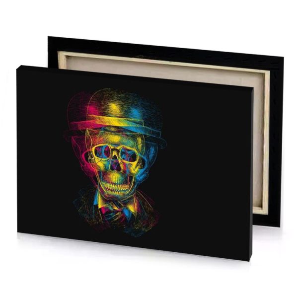 a skull wearing hat and tie with golden rod canvas - Image 4