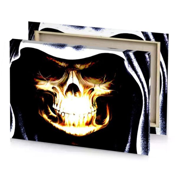 a skull with burning face on it light golden rod yellow canvas - Image 4