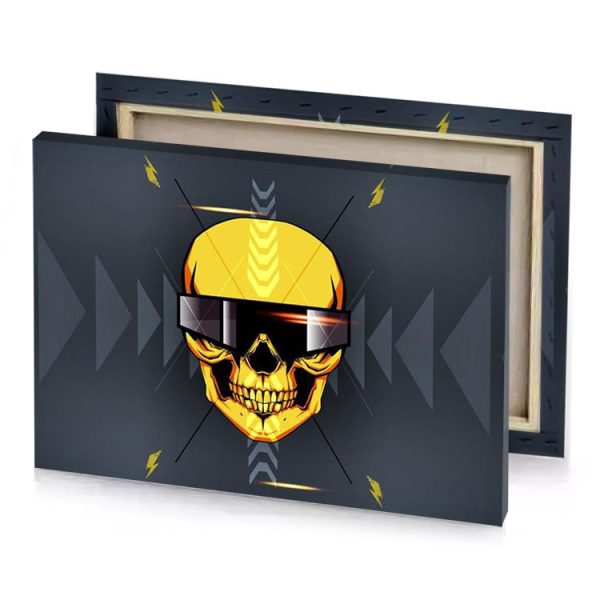 a skull with helmet and pair of glasses banana yellow canvas - Image 4
