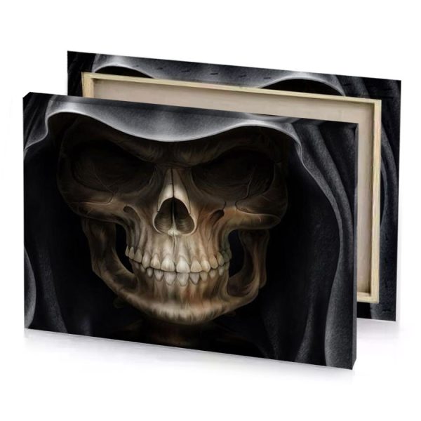 a skull with hood on it s head camouflage green canvas - Image 4