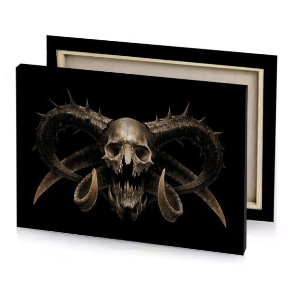 a skull with horns and on it camouflage green canvas - Image 4