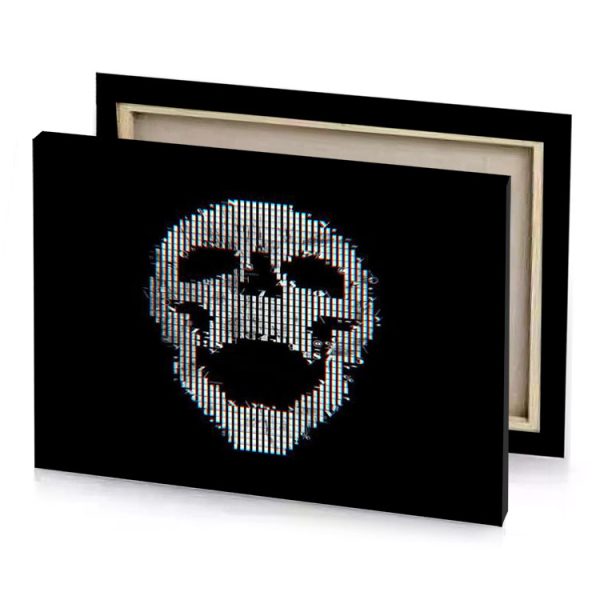 a skull with pixel pattern on it gray canvas - Image 4