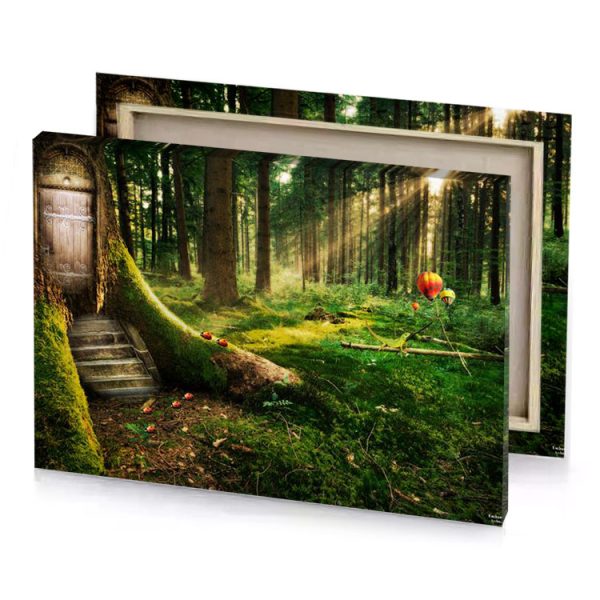 a small door in the middle of forest yellow green canvas - Image 4