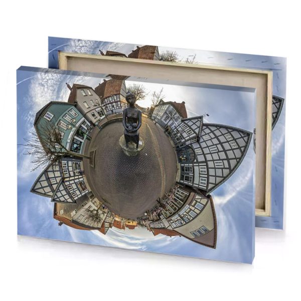 a small planet with building and clock dim gray canvas - Image 4