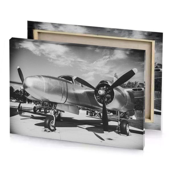 a small propeller plane parked on cement lot silver canvas - Image 4