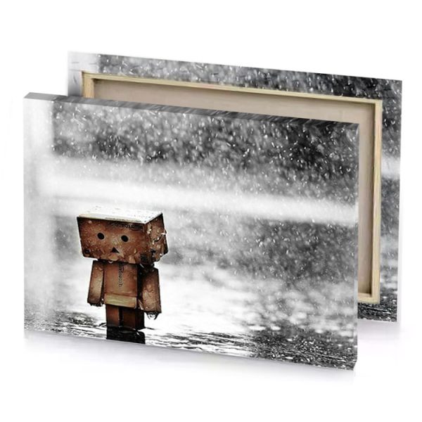 a small robot standing in the rain garnet canvas - Image 4