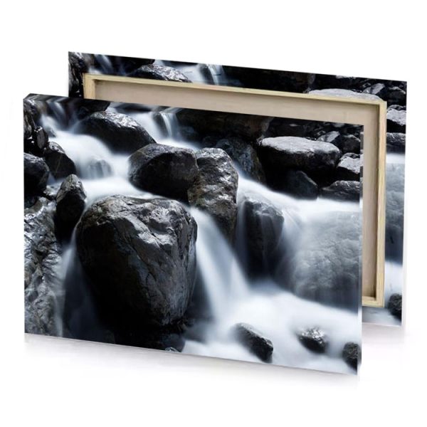 a small waterfall in the middle of rocky river smoky black canvas - Image 4