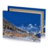 a snowy town with mountain in the background cobalt blue canvas - Image 4